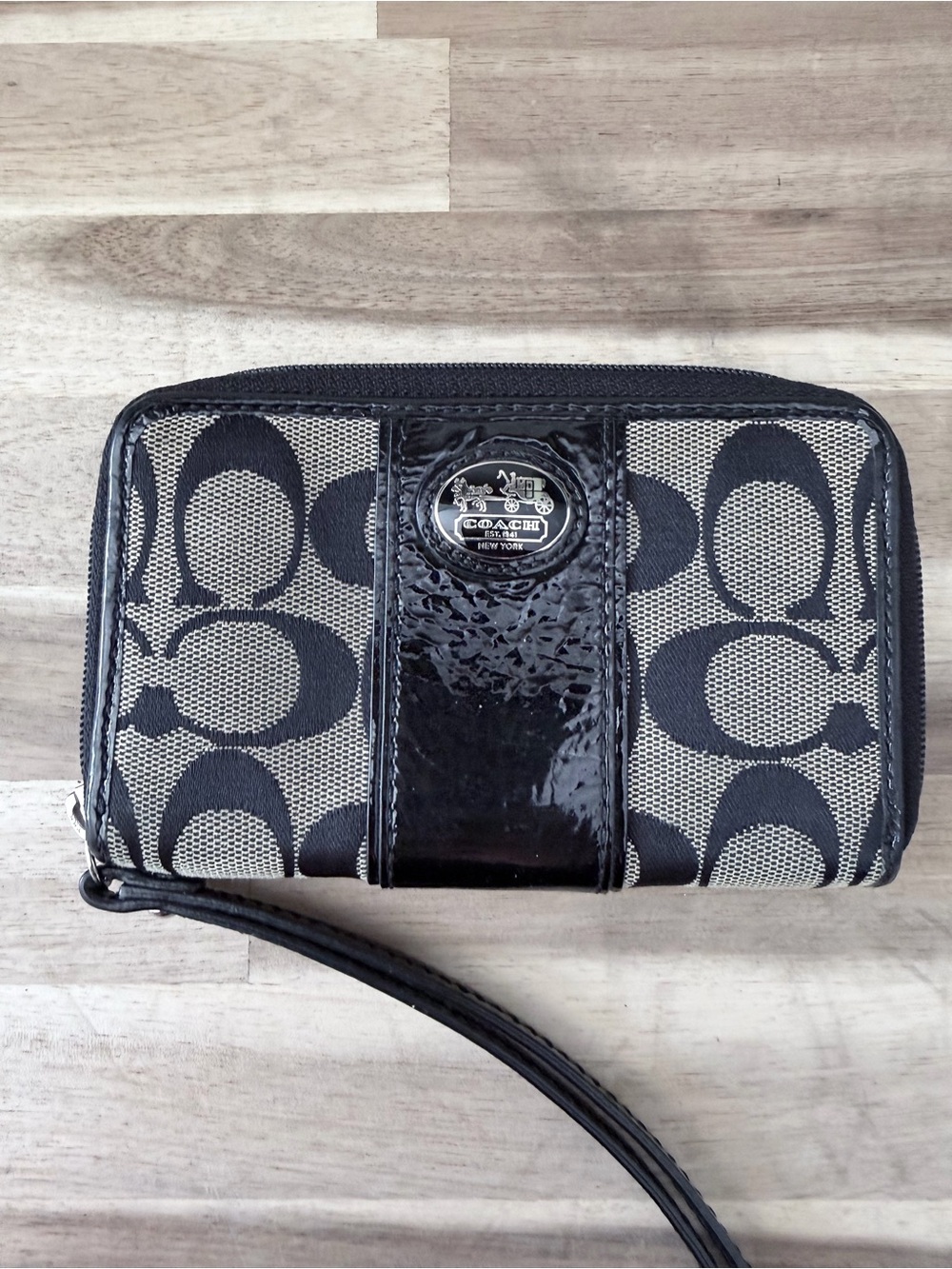 Coach Black and Gray Signature Tech Wristlet